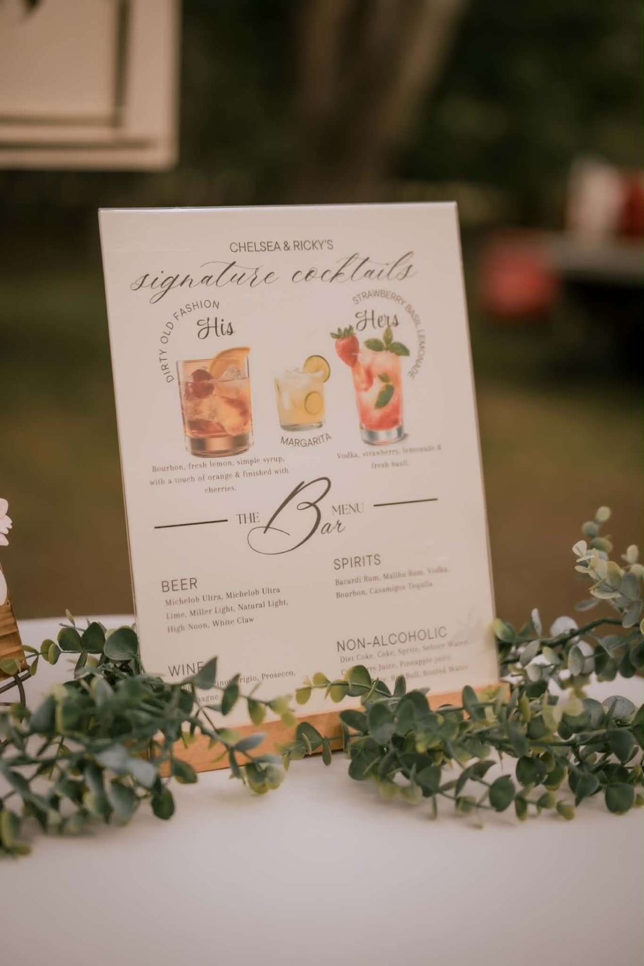 Custom signature cocktails menu for wedding